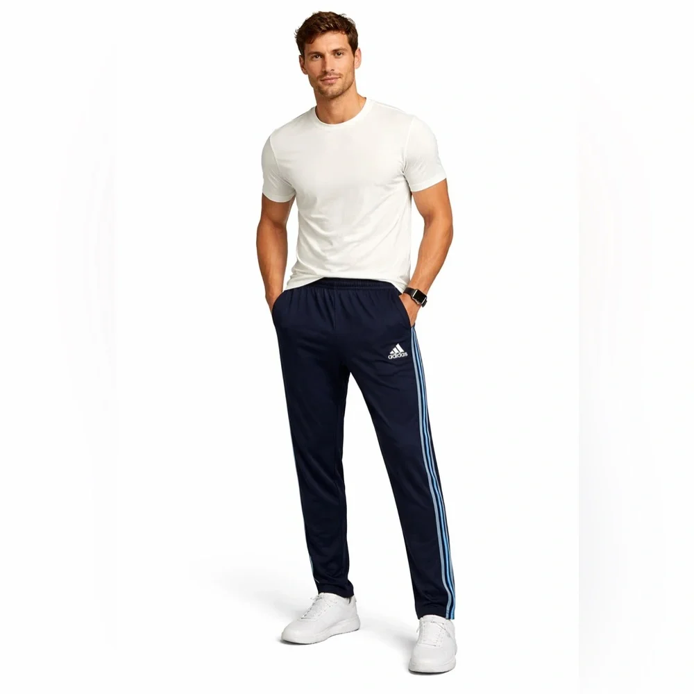 Adidas Men Slim Fit Track Pants Navy Stripe Zip Hem Size  Xl